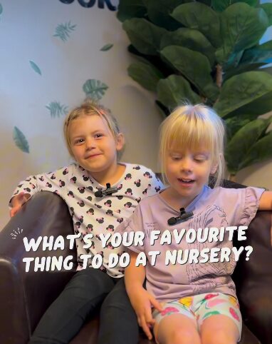 Listen to what our Barn Owls here at Scarning enjoy about nursery! Two chilren sitting in a nursery talking.